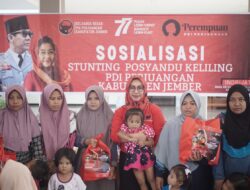 Bagikan MP-ASI dan Alat Posyandu, IKP PDI Perjuangan Kabupaten Jember Lakukan Sosialisasi Penanganan Stunting di Desa Manggisan dan Desa Semboro